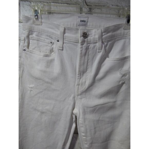 $168 Anthropologie Edwin Bree Destructed Jeans in Optic White 25 NEW - Picture 6 of 12